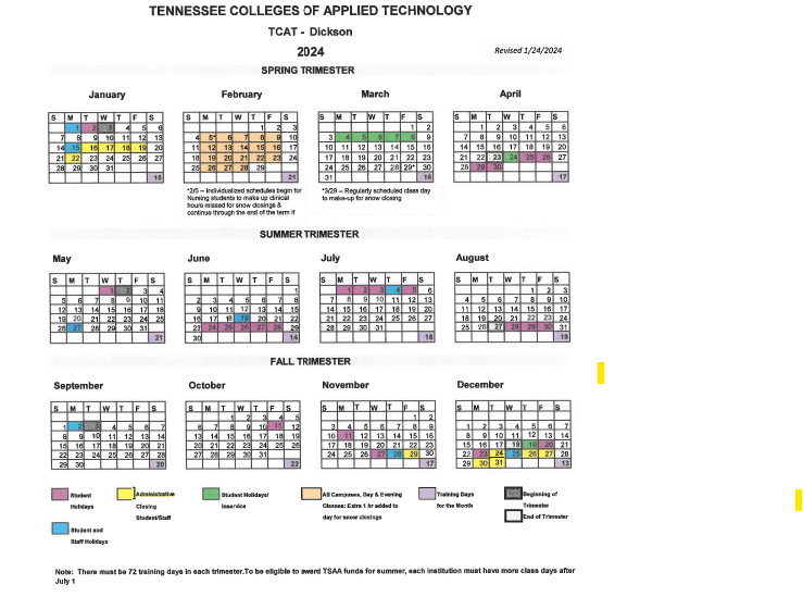 TCAT Dickson Operating Calendar TCAT Dickson